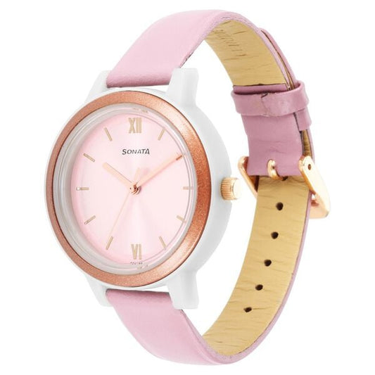 Sonata 87036PL08W Pop Pink Dial Women’s Analog Watch