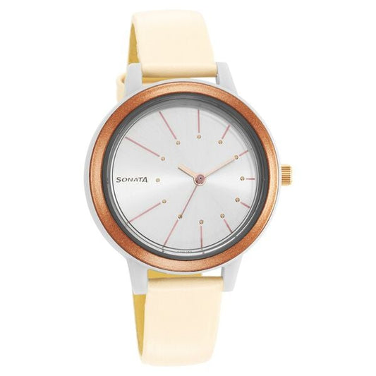 Sonata 87036PL13W Pop Silver Dial Women’s Quartz Analog Watch