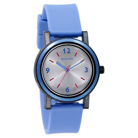 Sonata 87038PP03 Pop Quartz Analog Silver Dial Polyurethane Strap Watch for Women
