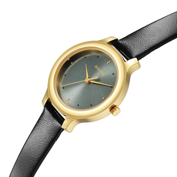 Sonata 87042YL01W Quartz Analog Grey Dial Women’s Watch with Black Leather Strap