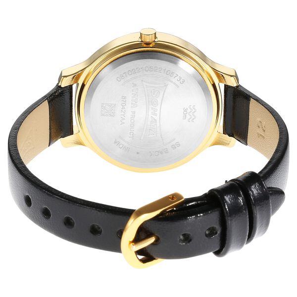 Sonata 87042YL01W Quartz Analog Grey Dial Women’s Watch with Black Leather Strap