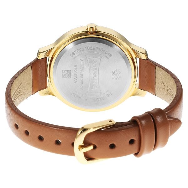 Sonata 87042YL02W Analog Quartz Women’s Watch – Green Dial, Brown Leather Strap, Gold Case