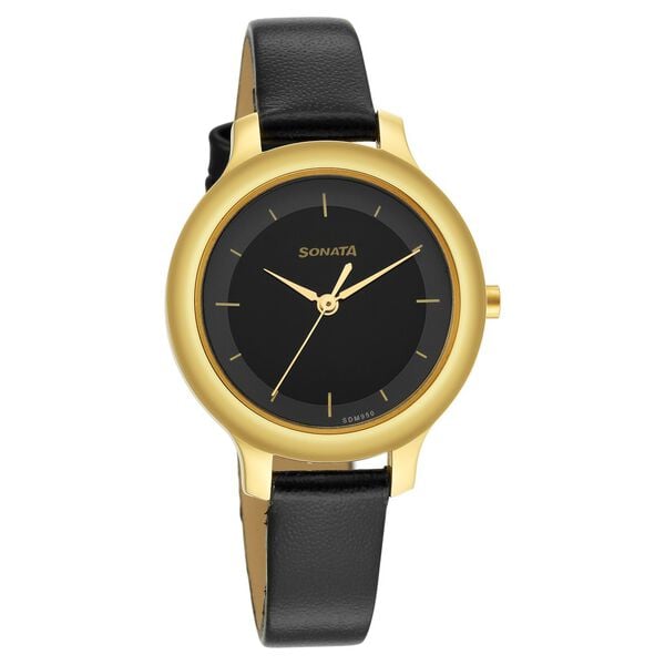 Sonata 87042YL03W Gold Edit Black Dial Women’s Quartz Analog Watch