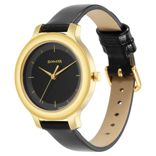 Sonata 87042YL03W Gold Edit Black Dial Women’s Quartz Analog Watch