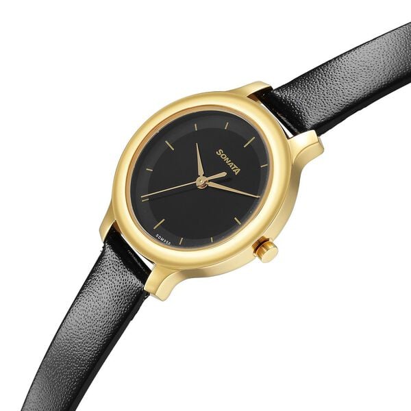Sonata 87042YL03W Gold Edit Black Dial Women’s Quartz Analog Watch