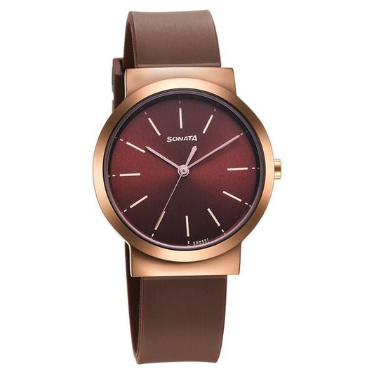 Sonata 87044KP01 Essentials Brown Dial Analog Quartz Women’s Watch
