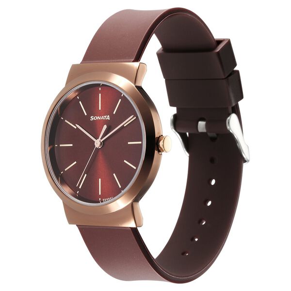 Sonata 87044KP01 Essentials Brown Dial Analog Quartz Women’s Watch