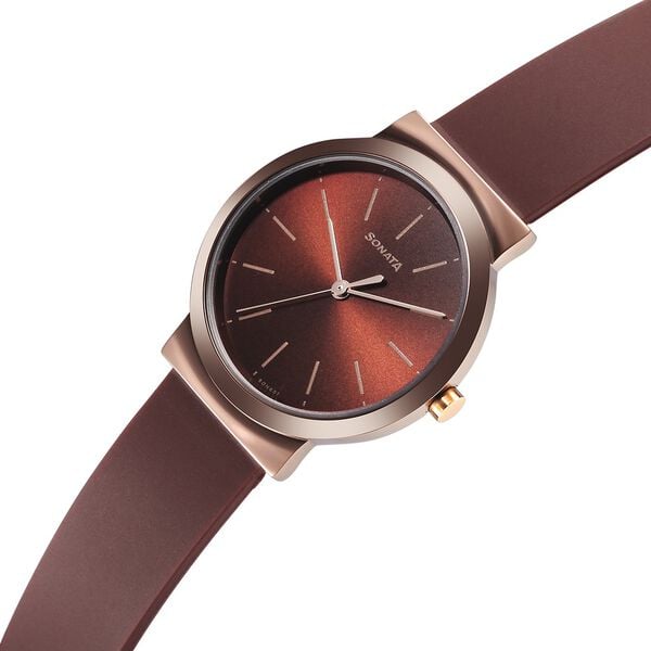 Sonata 87044KP01 Essentials Brown Dial Analog Quartz Women’s Watch