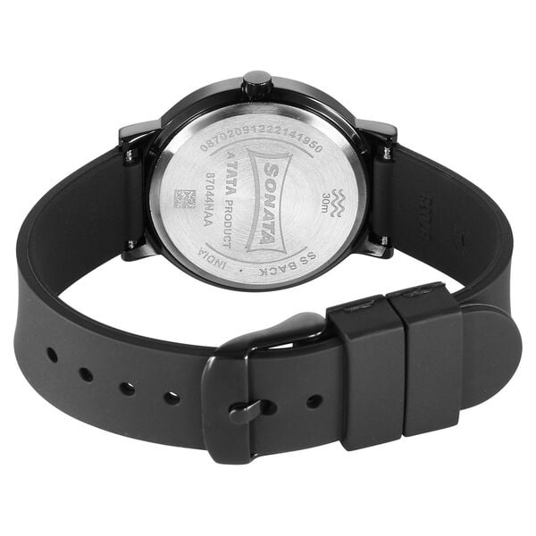 Sonata 87044NP01 Women Quartz Black Dial Polyurethane Strap Analog Watch