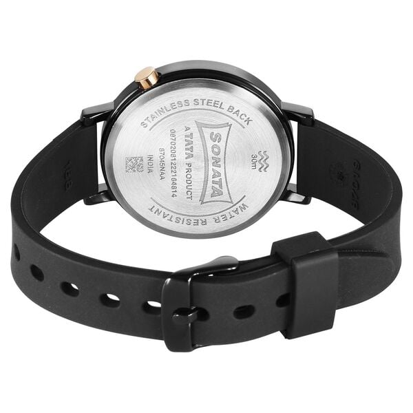 Sonata 87045KP01 Quartz Analog Black Dial Women’s Watch with Black Polyurethane Strap