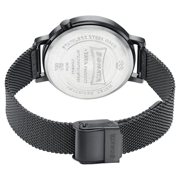 Sonata 87045NM01W Elegant Essentials Quartz Analog Black Dial Stainless Steel Strap Watch for Women
