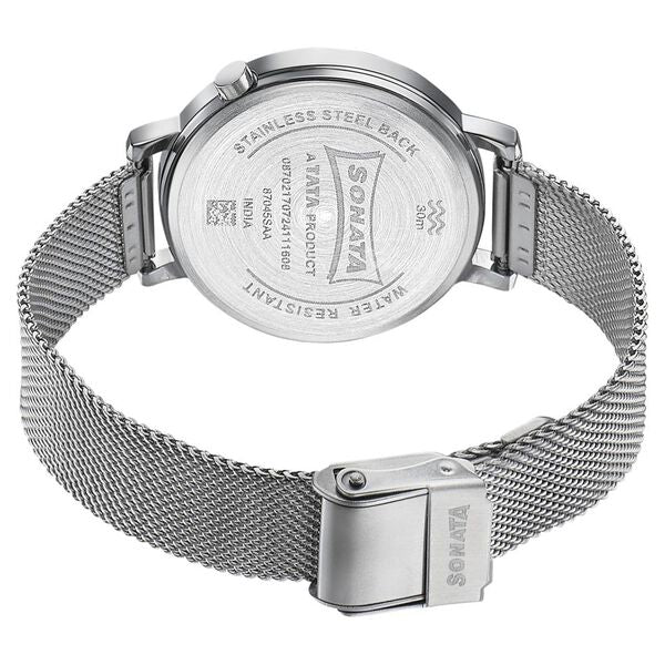 Sonata 87045SM01W Elegant Essentials Women’s Quartz Analog Blue Dial Stainless Steel Watch