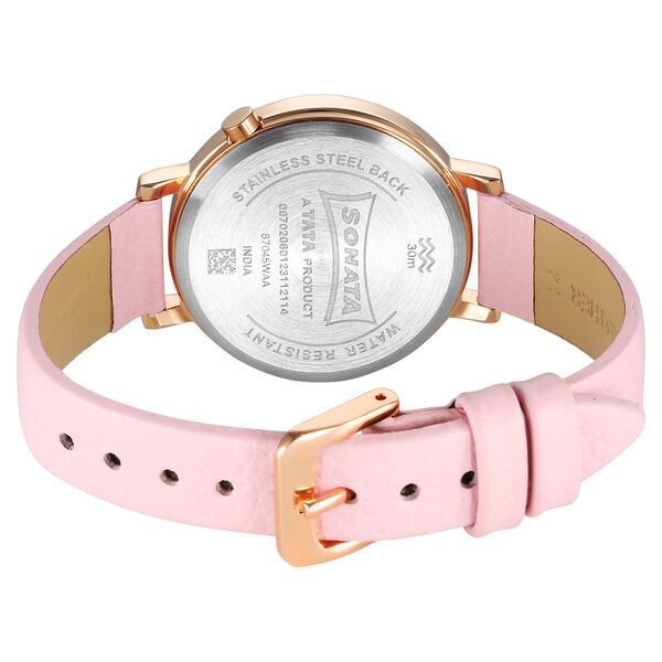Sonata 87045WL01 Quartz Analog Pink Dial Women’s Watch with Pink Leather Strap