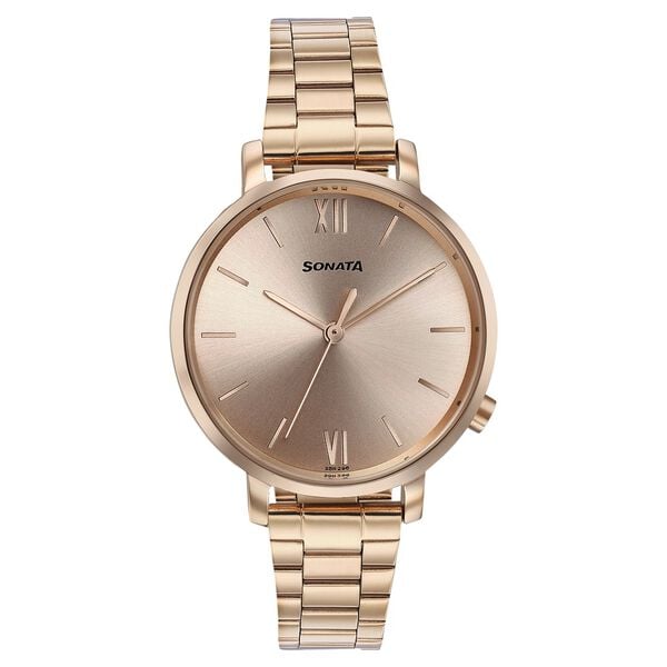 Sonata 87045WM01W Elegant Essentials Quartz Analog Women Watch with Rose Gold Dial and Rose Gold Stainless Steel Strap