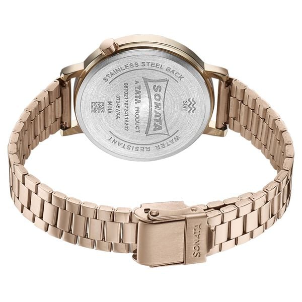 Sonata 87045WM01W Elegant Essentials Quartz Analog Women Watch with Rose Gold Dial and Rose Gold Stainless Steel Strap