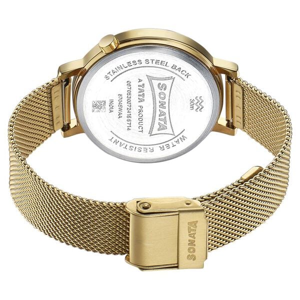Sonata 87045YM02W Elegant Essentials Quartz Analog White Dial Stainless Steel Strap Watch for Women
