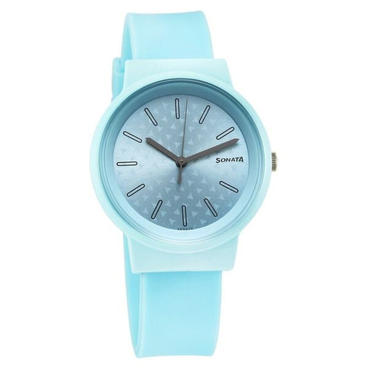 Sonata 87048PP05W Quartz Analog Multicoloured Dial Women’s Watch with Blue Plastic Strap
