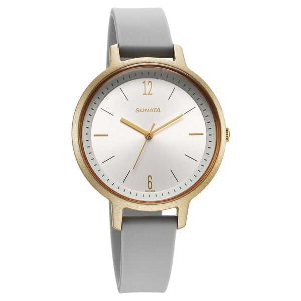 Sonata 87049PP22W Splash Quartz Analog Silver Dial Grey Plastic Strap Watch for Women