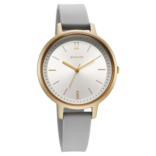 Sonata 87049PP22W Splash Quartz Analog Silver Dial Grey Plastic Strap Watch for Women