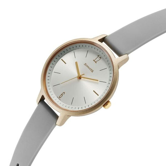 Sonata 87049PP22W Splash Quartz Analog Silver Dial Grey Plastic Strap Watch for Women