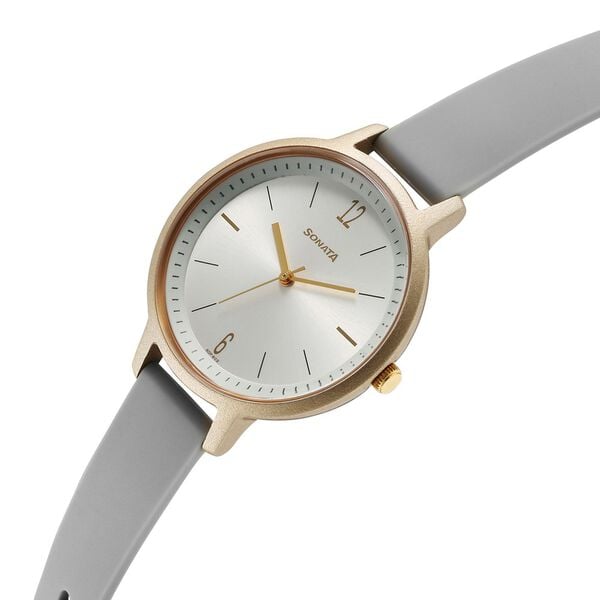 Sonata 87049PP22W Splash Quartz Analog Silver Dial Grey Plastic Strap Watch for Women