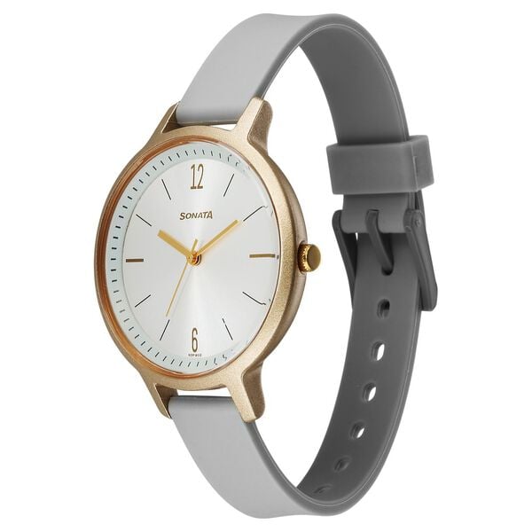 Sonata 87049PP22W Splash Quartz Analog Silver Dial Grey Plastic Strap Watch for Women