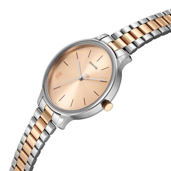 Sonata 87050KM01 Play Quartz Analog Rose Gold Dial Two-Toned Stainless Steel Strap Watch for Women