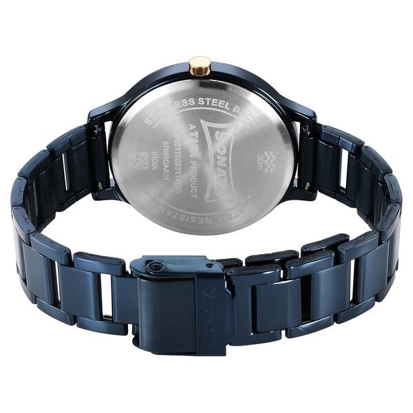 Sonata 87050KM04 Women Blush Quartz Blue Dial Stainless Steel Watch