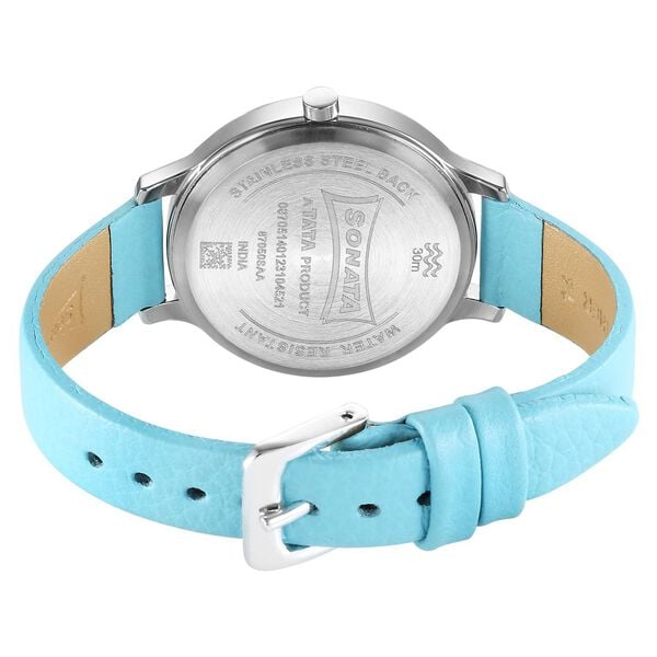 Sonata 87050SL01 Quartz Analog White Dial Women’s Watch with Blue Leather Strap