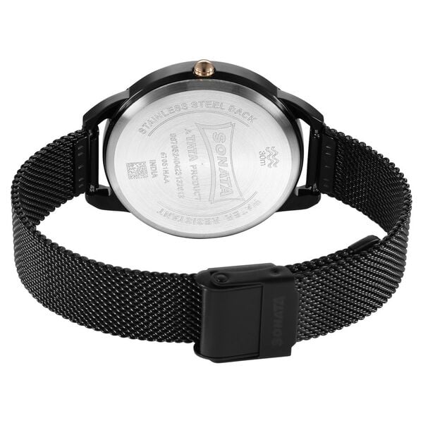 Sonata 87051KM01 Wedding Quartz Analog Black Dial Stainless Steel Strap Watch for Women