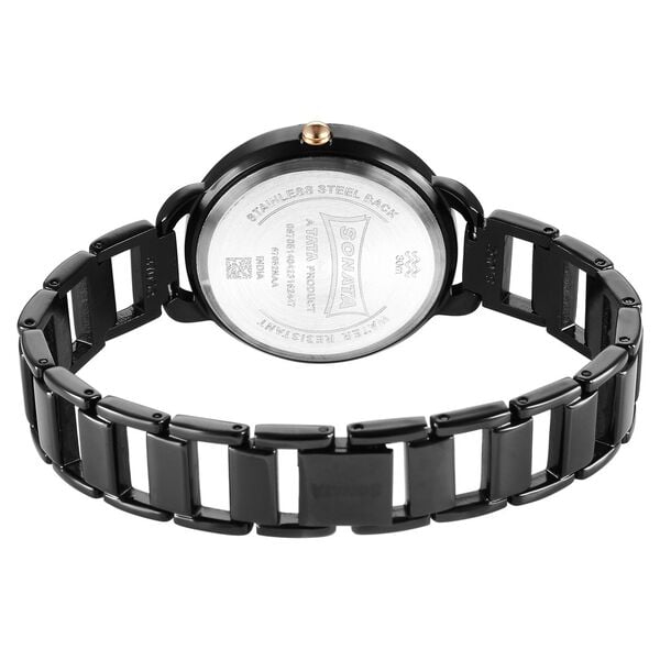 Sonata 87052KM01 Women Wedding Quartz Black Dial Black Metal Strap Watch