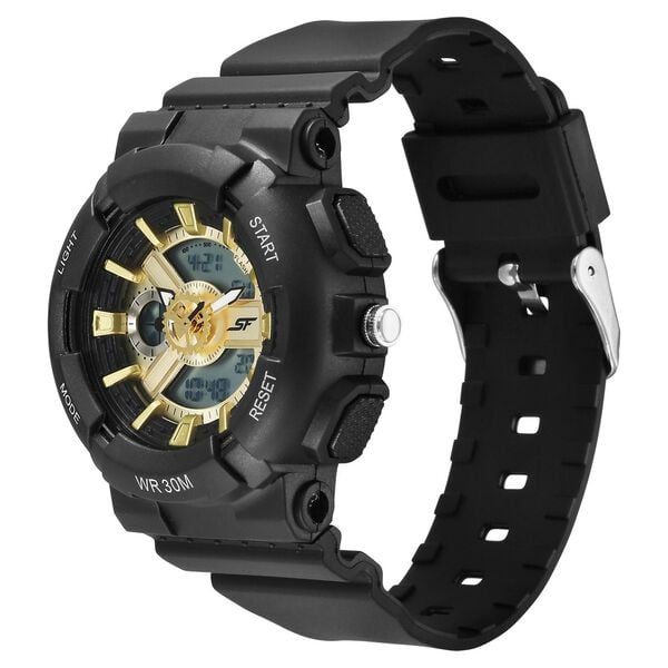 Sonata 87057PP04 Dreamers Quartz Analog Black Dial Black Plastic Strap Watch for Men