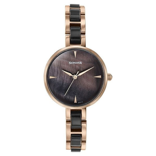 Sonata 87064KD01 Quartz Analog Multicoloured Dial Two-Toned Stainless Steel Strap Watch for Women