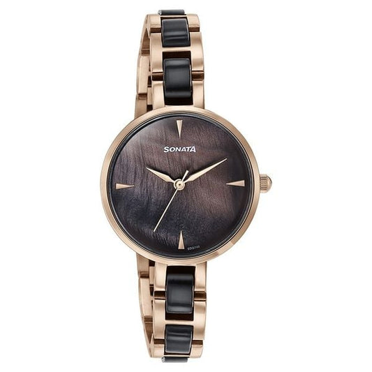 Sonata 87064KD01 Quartz Analog Multicoloured Dial Two-Toned Stainless Steel Strap Watch for Women