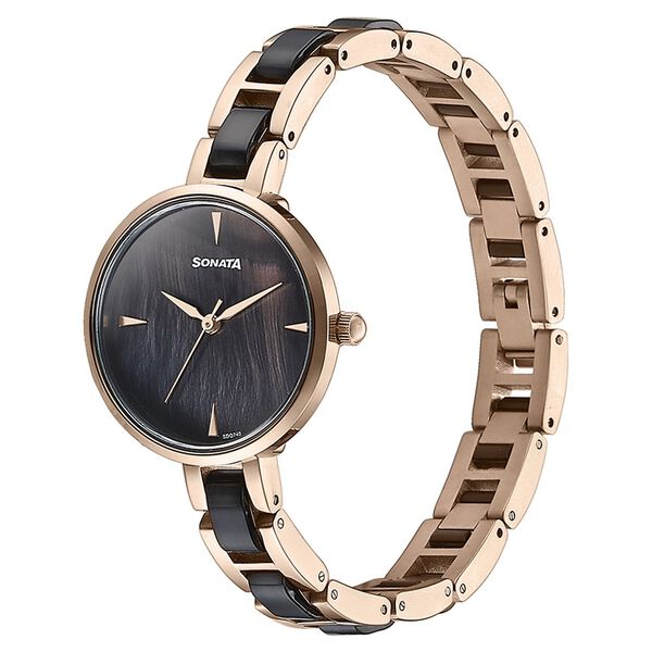 Sonata 87064KD01 Quartz Analog Multicoloured Dial Two-Toned Stainless Steel Strap Watch for Women