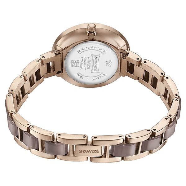 Sonata 87064KD02 Quartz Analog Mother of Pearl Dial Two-Toned Stainless Steel Strap Watch for Women