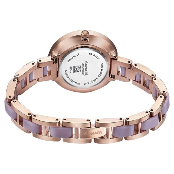 Sonata 87064KD03 Quartz Analog Purple Dial Stainless Steel With Acetate Strap Watch for Women