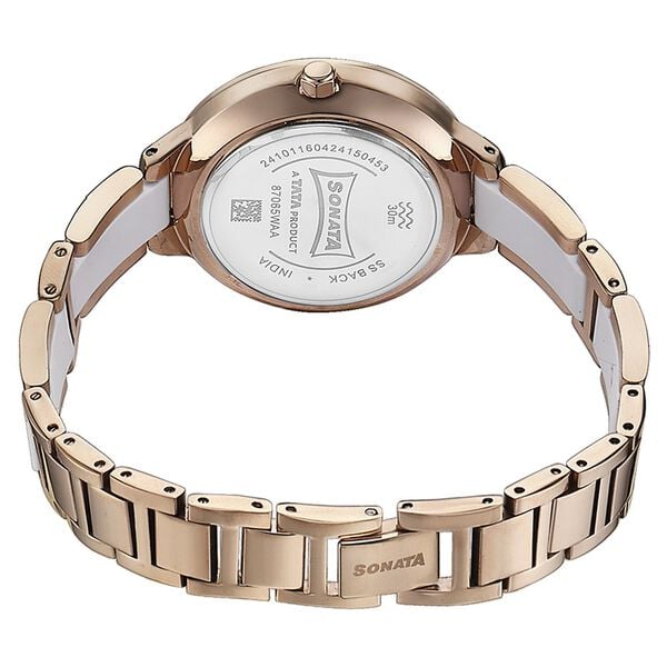 Sonata 87065KD02 Quartz Analog Silver Dial Two-Toned Stainless Steel Strap Watch for Women