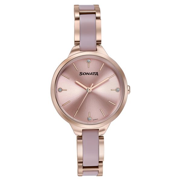 Sonata 87065KD04 Wedding Edit Quartz Analog Pink Dial Stainless Steel & Acetate Women’s Watch