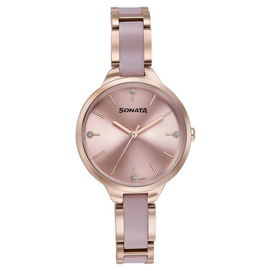 Sonata 87065KD04 Wedding Edit Quartz Analog Pink Dial Stainless Steel & Acetate Women’s Watch
