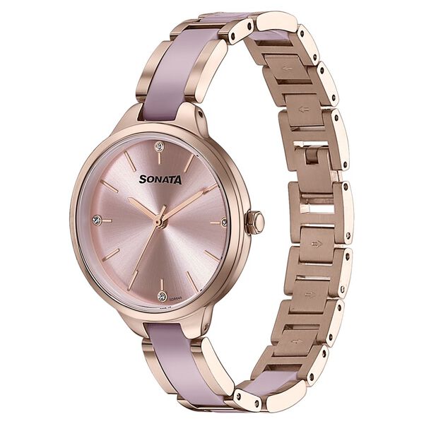 Sonata 87065KD04 Wedding Edit Quartz Analog Pink Dial Stainless Steel & Acetate Women’s Watch