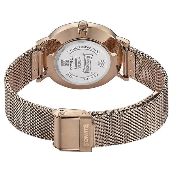 Sonata 87066WM01 Quartz Analog White Dial Rose Gold Stainless Steel Strap Watch for Women