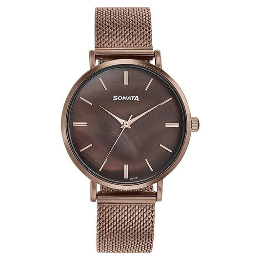 Sonata 87067QM01 women’s watch front brown dial
