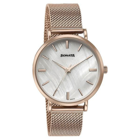 Sonata 77082YL06W Men Quartz Day-Date Champagne Dial Brown Leather Watch (Copy)