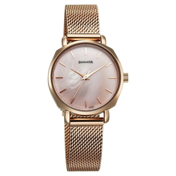 Sonata 87087WM01 Eternia Women’s Quartz Analog Pink Dial Stainless Steel Watch