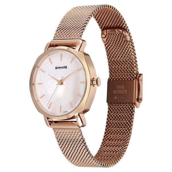 Sonata 87087WM01 Eternia Women’s Quartz Analog Pink Dial Stainless Steel Watch