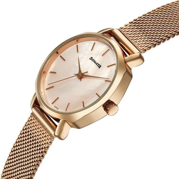 Sonata 87087WM01 Eternia Women’s Quartz Analog Pink Dial Stainless Steel Watch