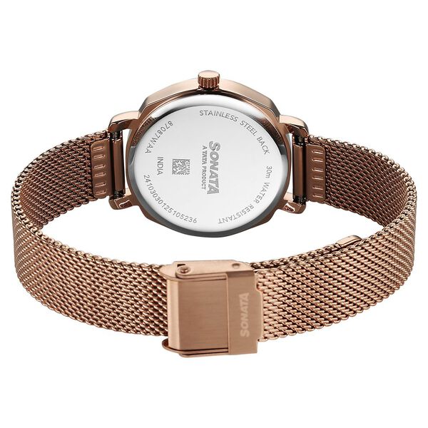 Sonata 87087WM01 Eternia Women’s Quartz Analog Pink Dial Stainless Steel Watch