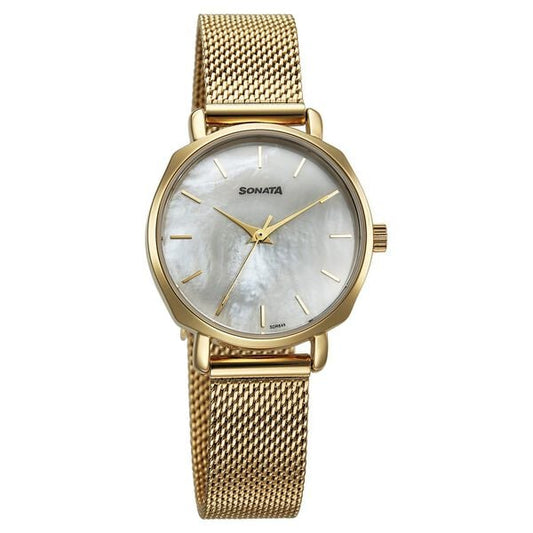 Sonata 87087YM01 Quartz Analog Silver Dial Metal Strap Watch for Women