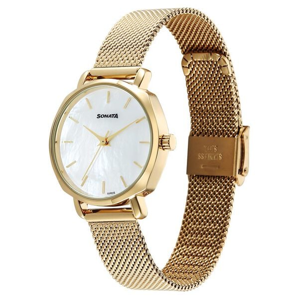 Sonata 87087YM01 Quartz Analog Silver Dial Metal Strap Watch for Women